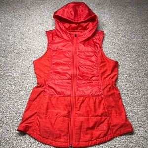 Women’s The North Face Orange Red Pseudio Hooded Vest Full-Zip Quilted Pockets L